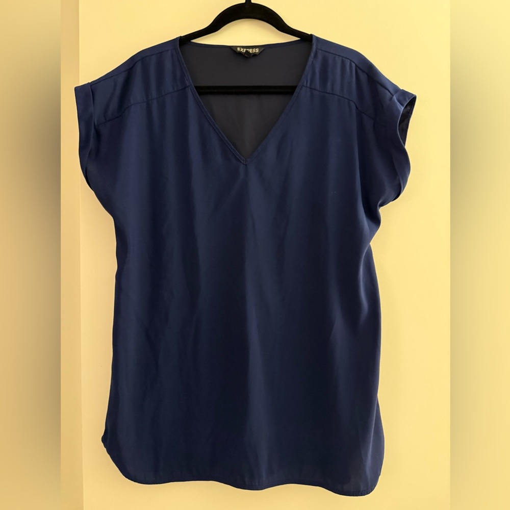 Express Navy Blue V-Neck Cap Sleeve Blouse